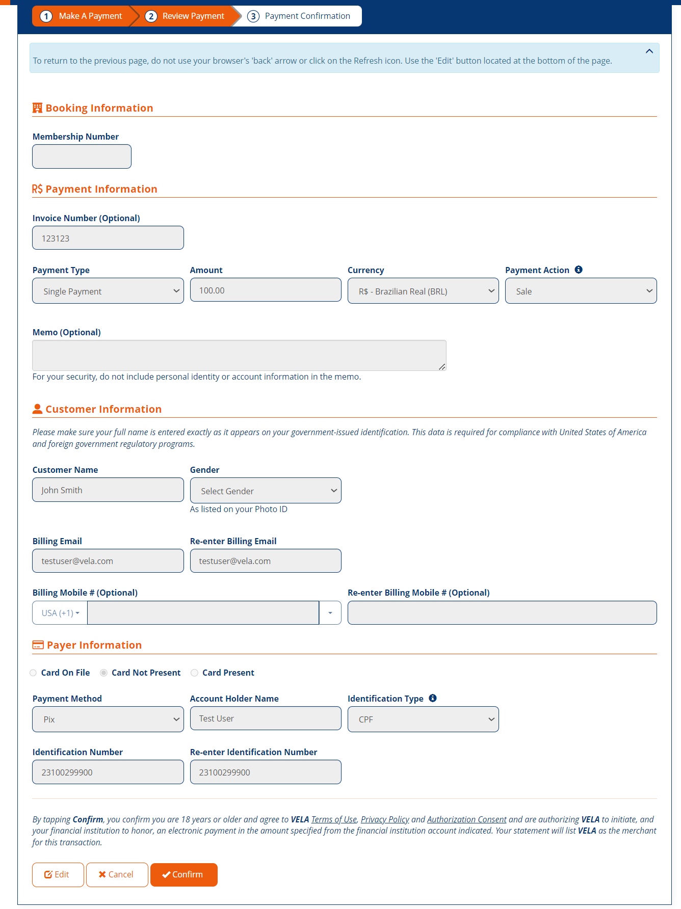 Make A Payment Screen