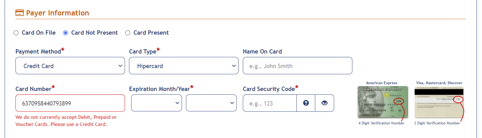Make A Payment screen