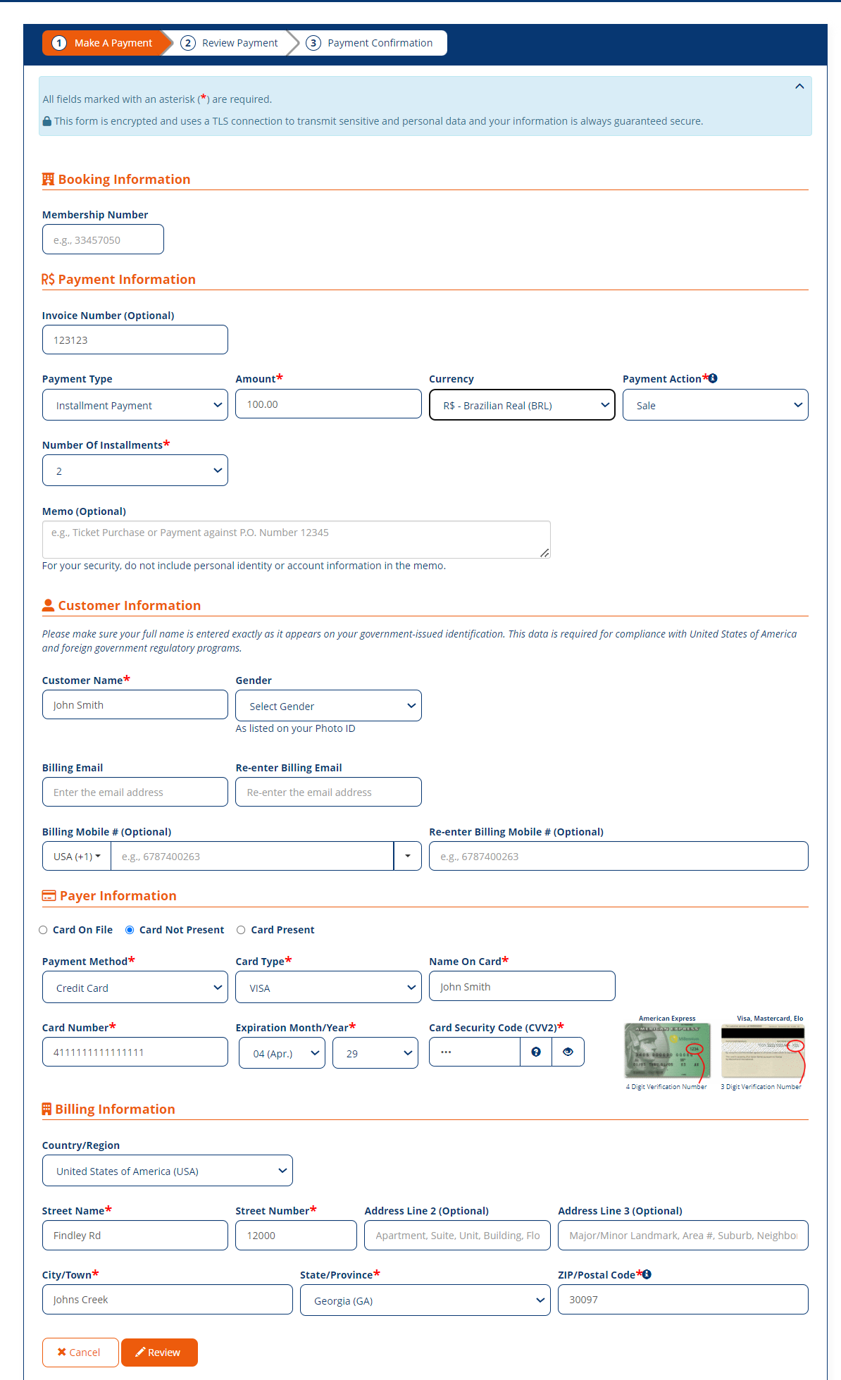Make A Payment screen