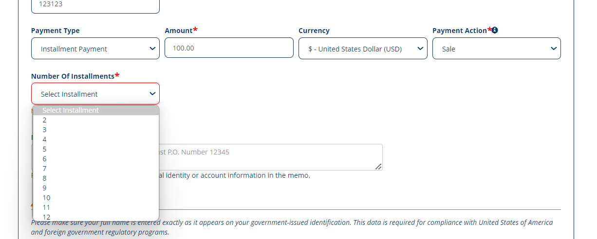 Make A Payment screen